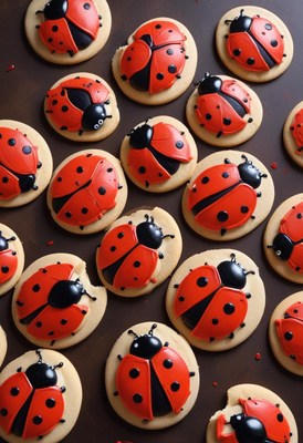 Ladybug cookies on dark surface