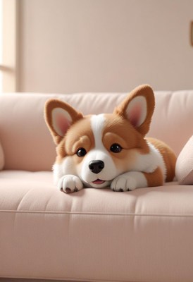 Corgi puppy relaxing on couch