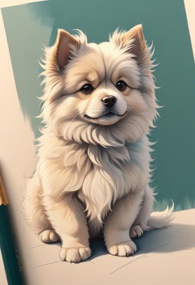 Fluffy white puppy portrait