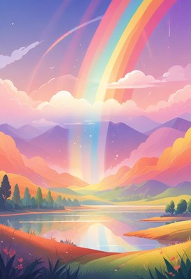 Rainbow over mountain lake