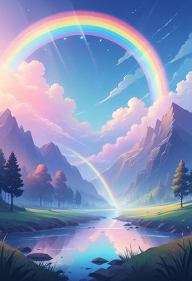 Rainbow over mountain valley