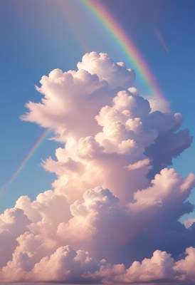 Rainbow over cumulus clouds