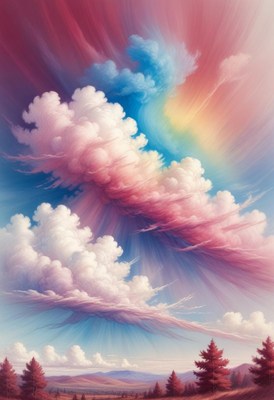 Colorful clouds over mountains