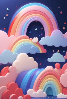 Colorful rainbow arch in clouds