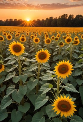 Sunflower field sunset