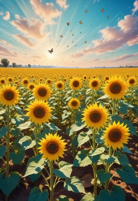 Sunflower field at sunset
