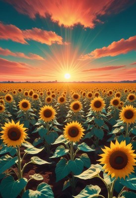 Sunset over sunflower field