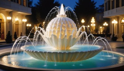 Illuminated fountain in city square