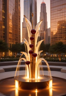 Illuminated fountain in city park