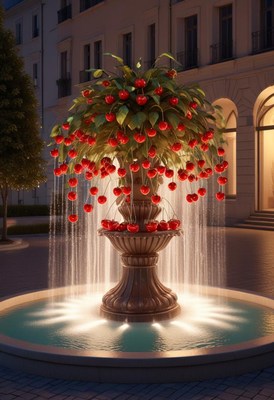 Cherry fountain at night