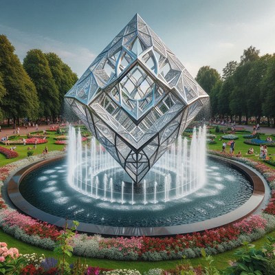 Geometric fountain in park