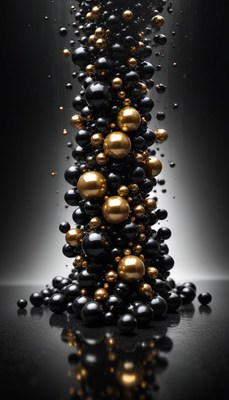 Black and gold spheres falling