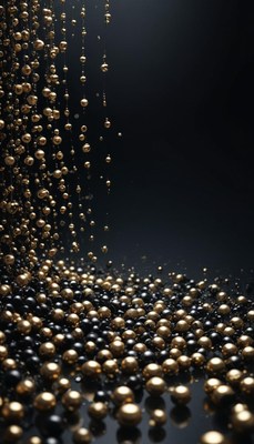 Golden and black spheres falling