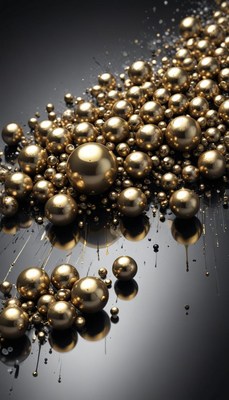Golden spheres on black surface