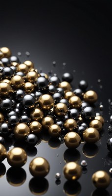 Gold and black spheres on black background