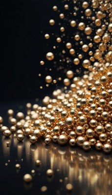 Golden spheres falling on black surface