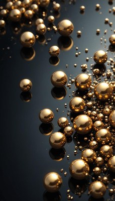 Golden spheres on black surface