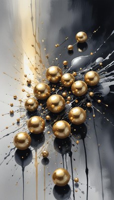 Golden spheres abstract painting