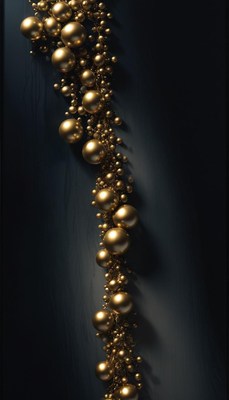 Golden sphere garland on blue wall