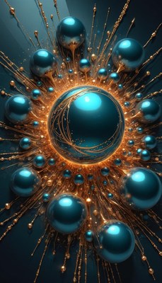 Blue and gold sphere burst