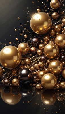 Golden spheres on black background