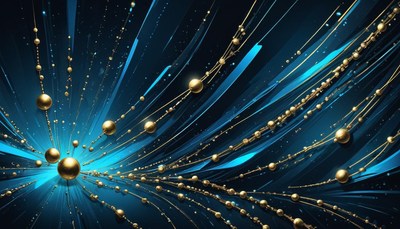 Golden spheres on blue background