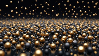 Gold and black spheres falling