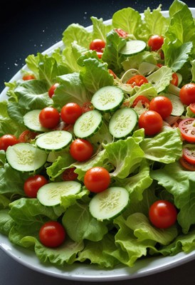 Fresh green salad with tomatoes and cucumbers