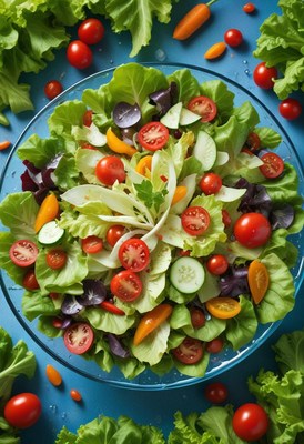 Fresh green salad with tomatoes and cucumbers