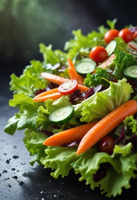 Fresh salad with carrots, cucumbers, and tomatoes