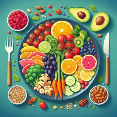 Colorful fruit and vegetable plate