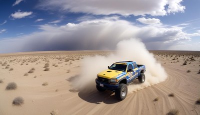 Off-road truck driving in desert