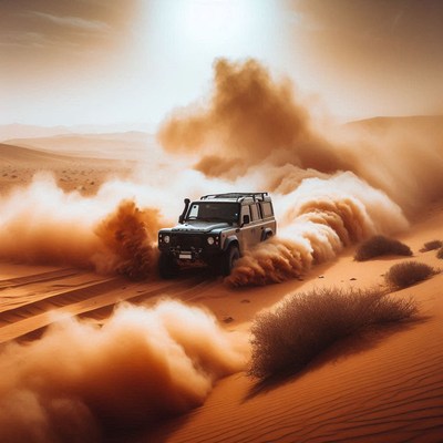 Off-road vehicle in desert sand