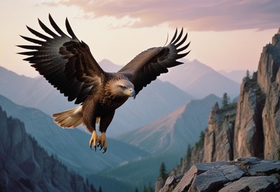 Eagle soaring over mountains