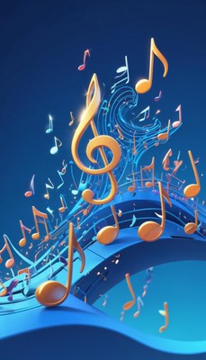 3d music notes on blue background