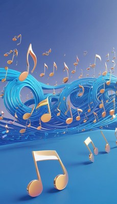 Golden music notes on blue background