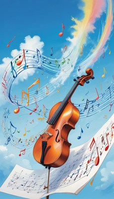 Violin and music notes in the sky