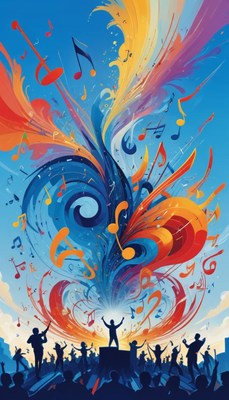 Music performance with colorful notes