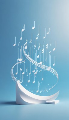 White music notes on blue background