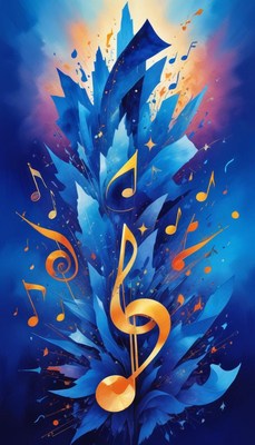 Golden music note abstract art