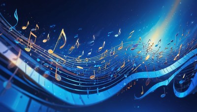 Abstract music notes on blue background