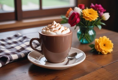 Coffee with whipped cream on a table