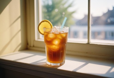 Iced tea on windowsill