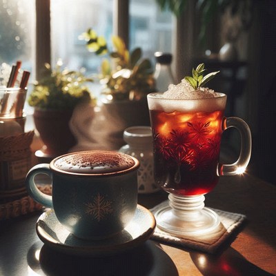 Coffee and iced coffee by the window