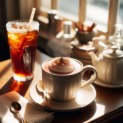 Cappuccino and iced tea on a sunny afternoon