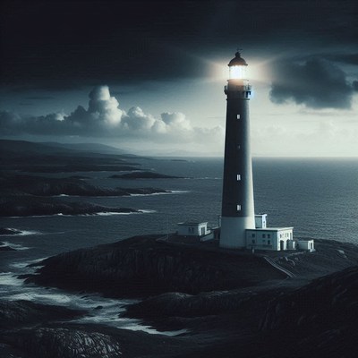 Lighthouse beaconing at night