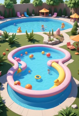 Kids playing in backyard pool