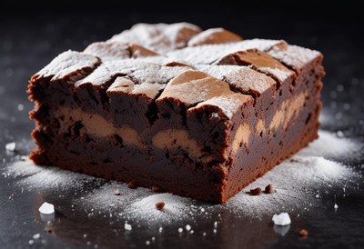 Chocolate brownie with powdered sugar