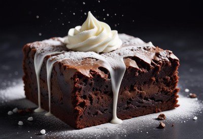 Chocolate brownie with whipped cream