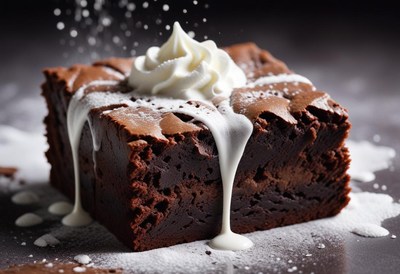 Chocolate brownie with whipped cream